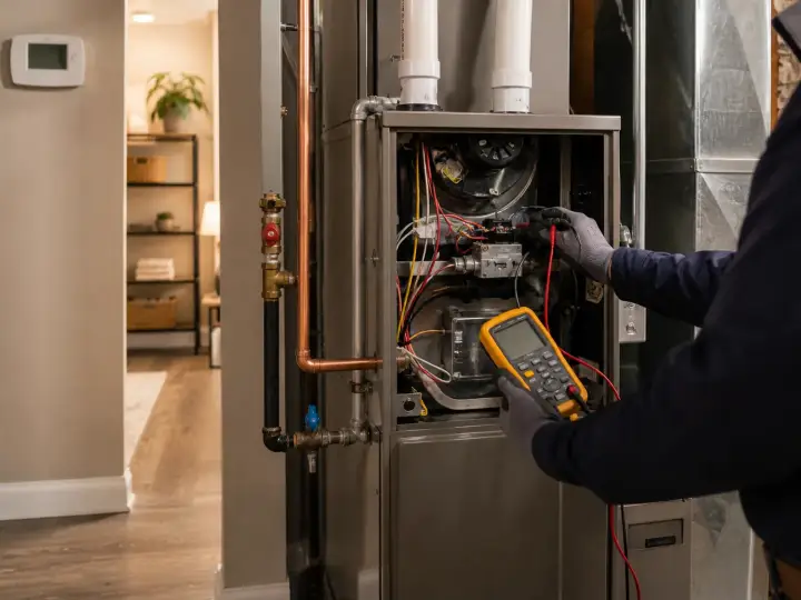 HVAC technician checking a residential heating system